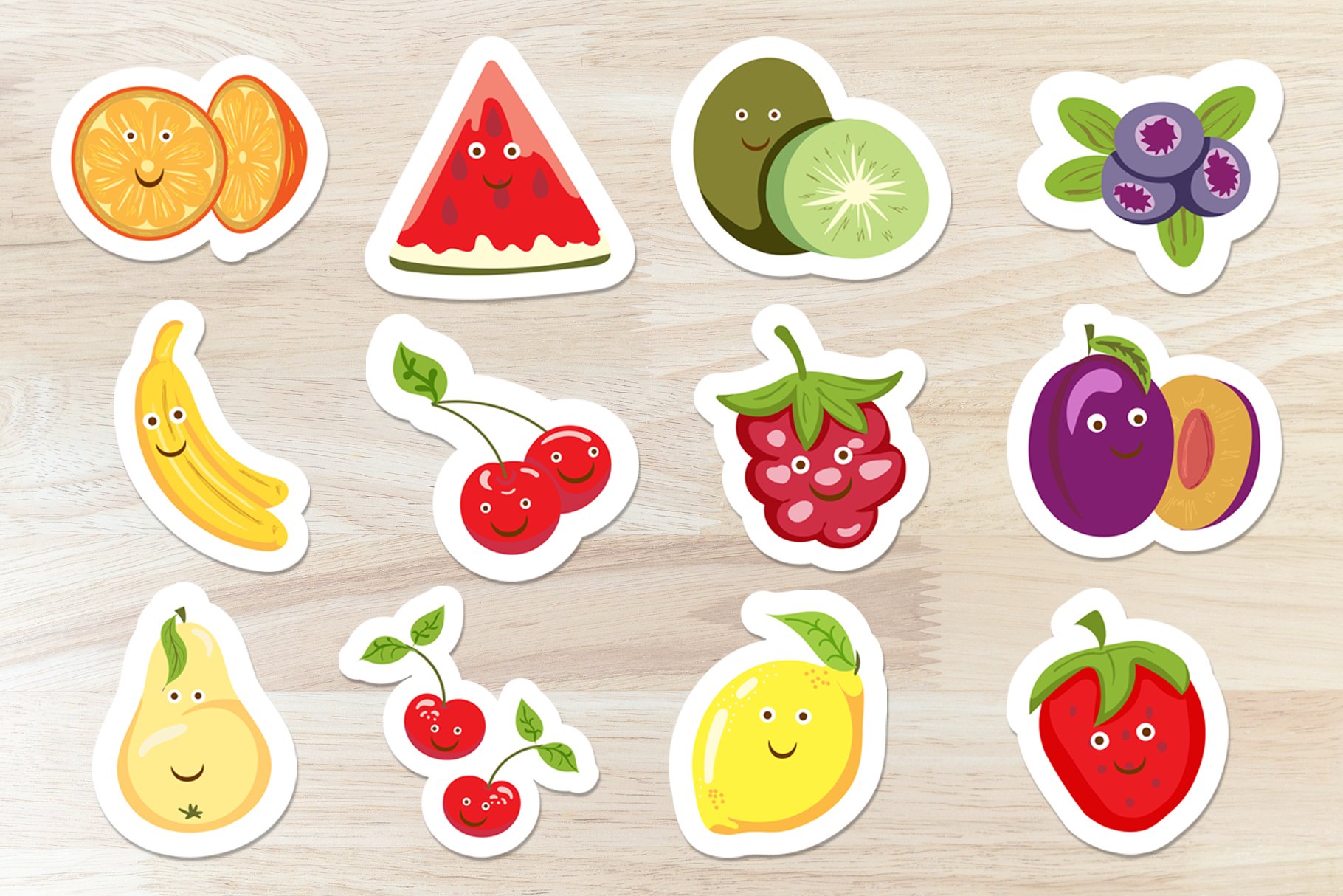 Funny Summer Fruit Cartoon / Printable Stickers / Png, Eps view 2