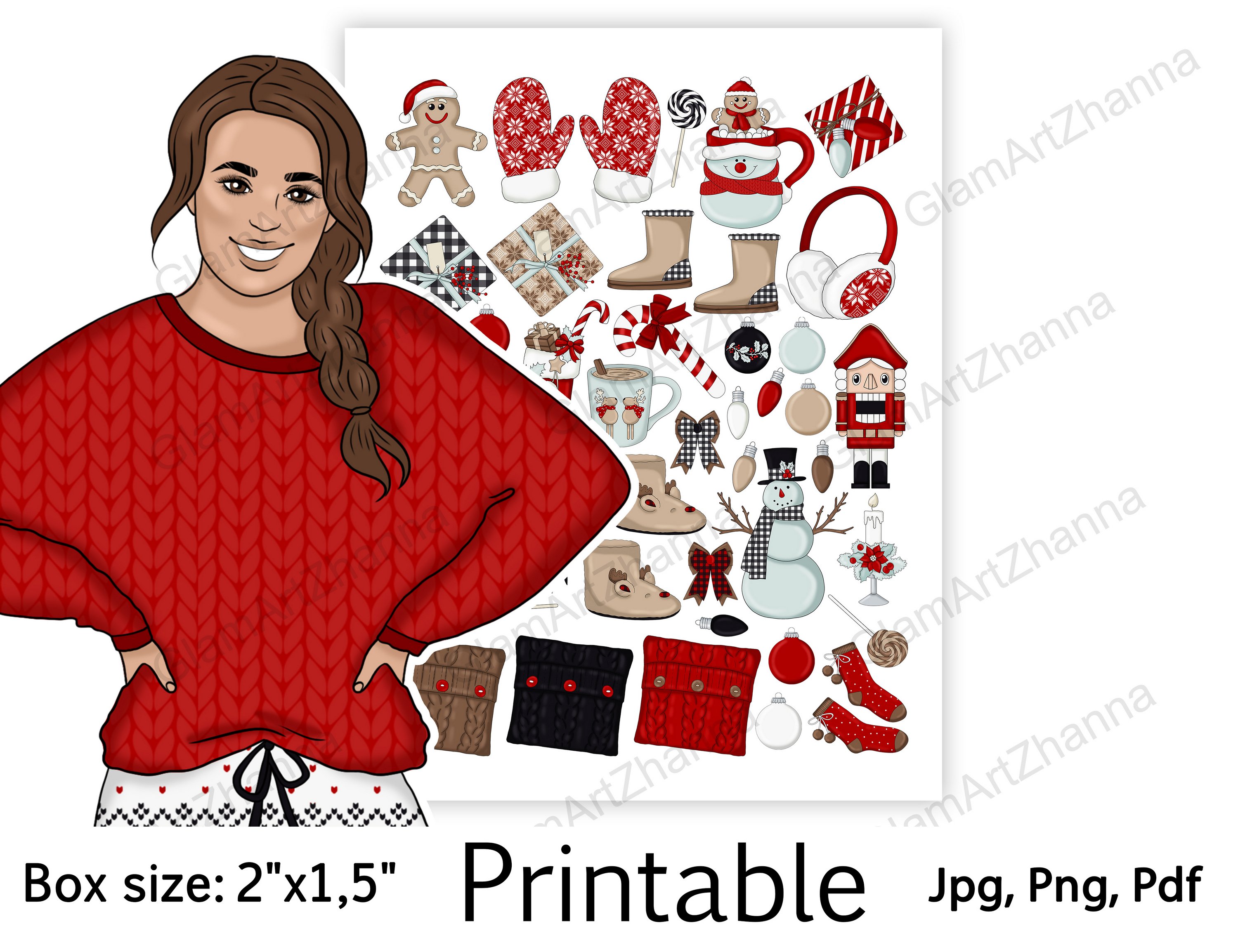 Merry Christmas Holiday Printable Stickers Box Size 2"x1,5" view 3