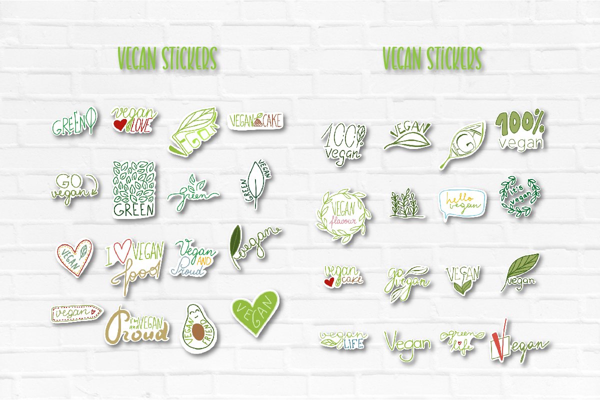Vegan Stickers Bundle, Green life, Logo, Label view 3