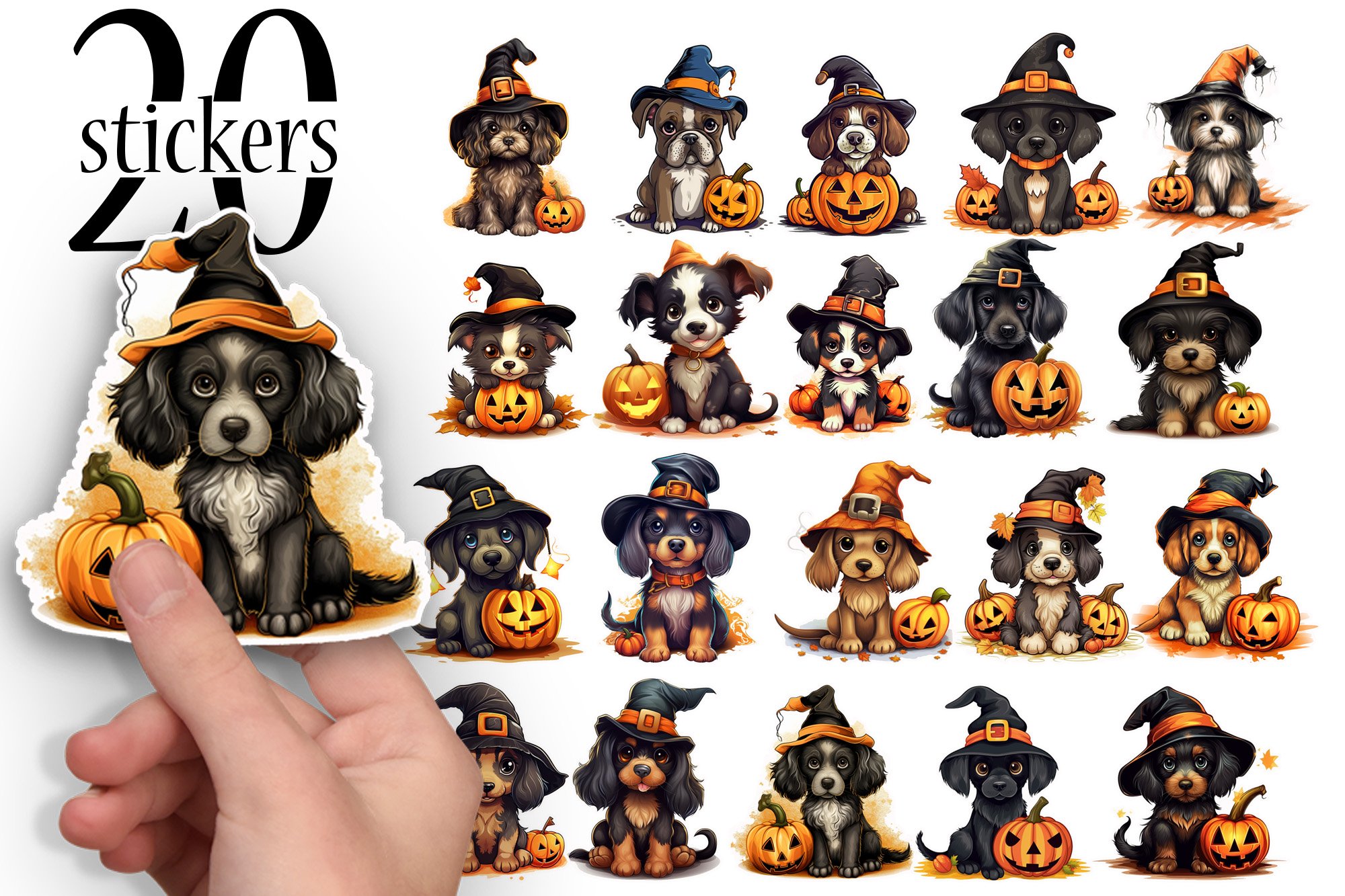 Dog Halloween Sticker Bundle - Printable Cute Dog Stickers