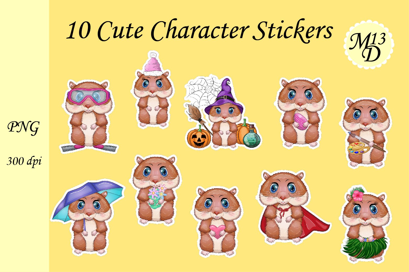 Cute hamster 10 stickers png design