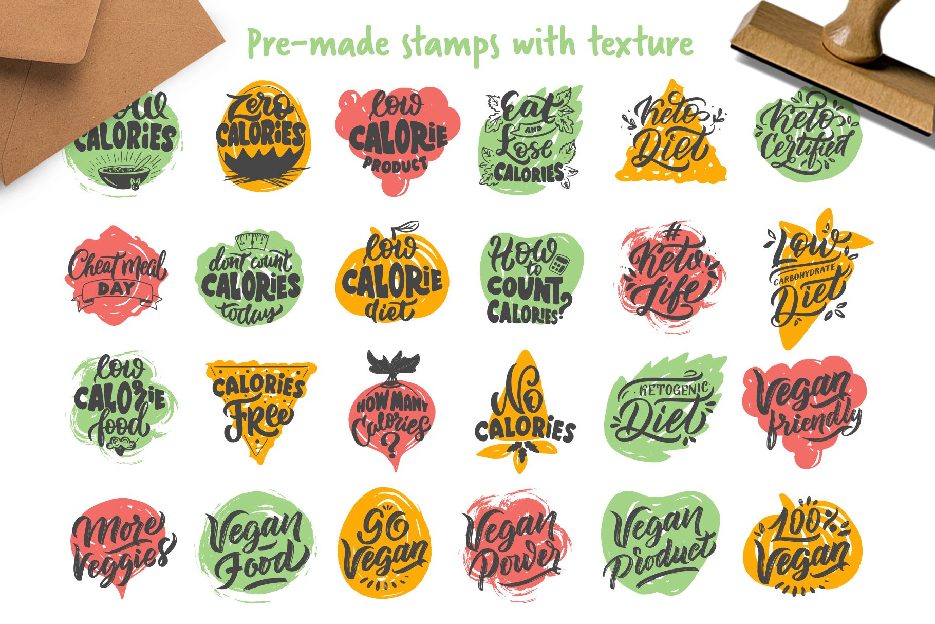Diets. Set of lettering phrases view 3