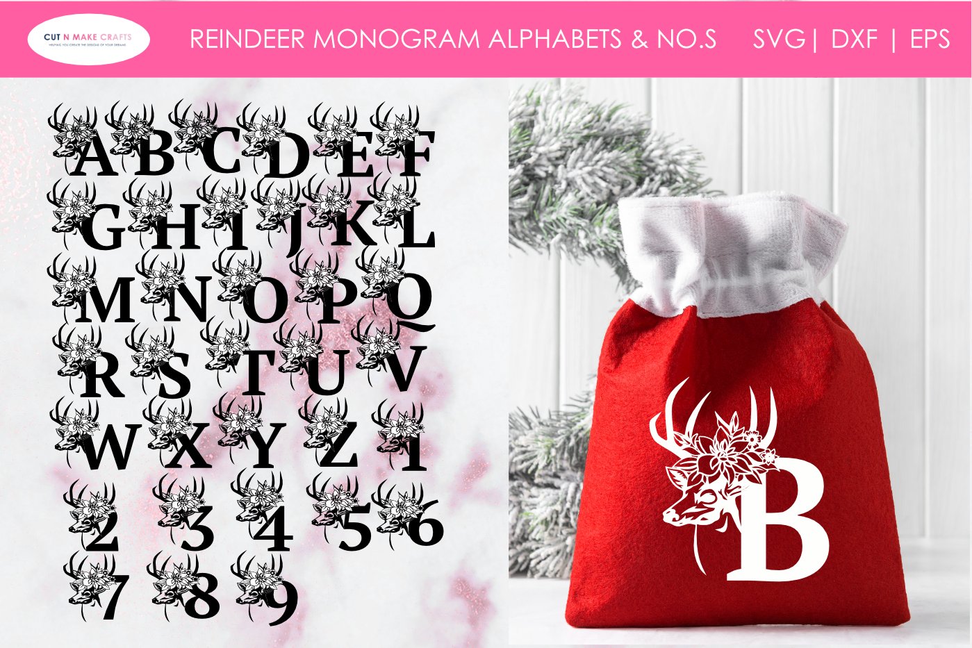 Reindeer Monogram SVG Bundle | Christmas Monogram SVG