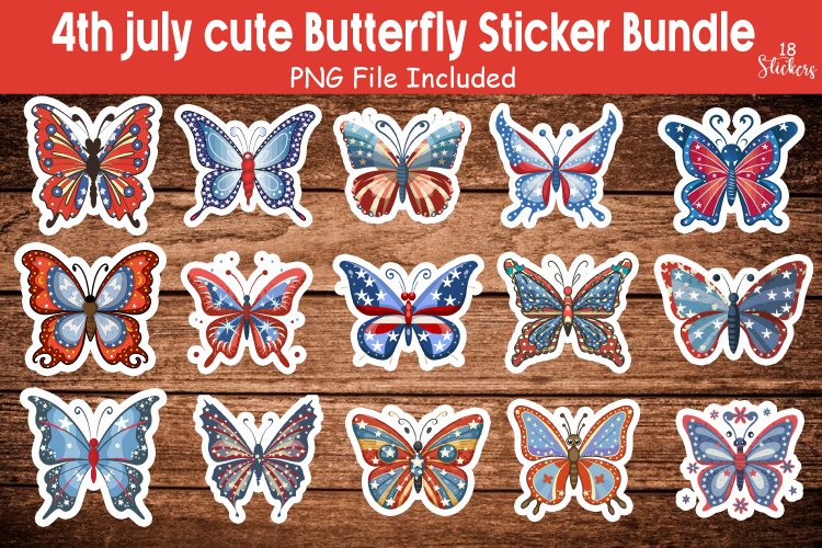 4th july cute Butterfly Sticker Bundle