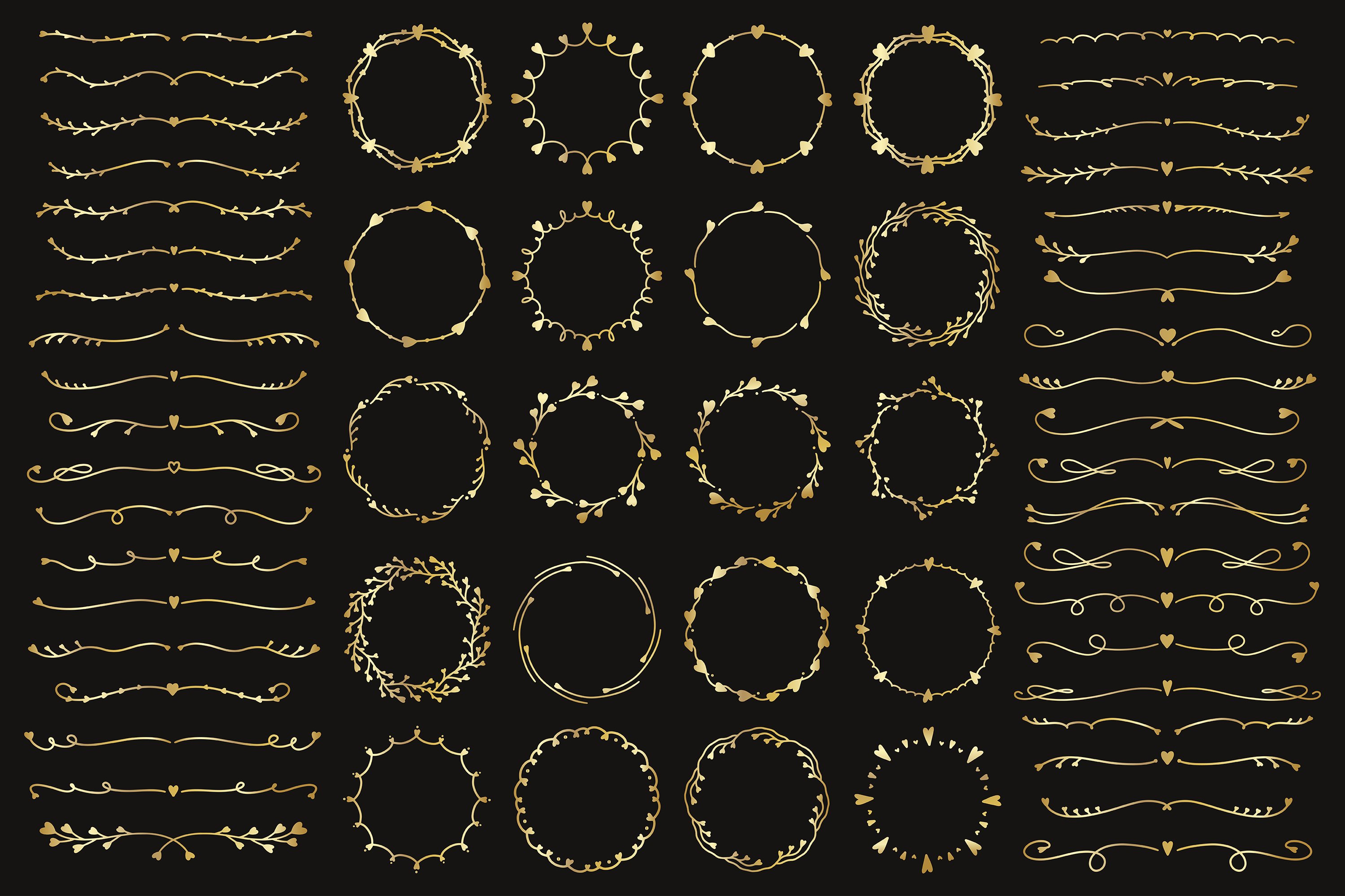Gold hearts monogram frames and text dividers bundle view 3