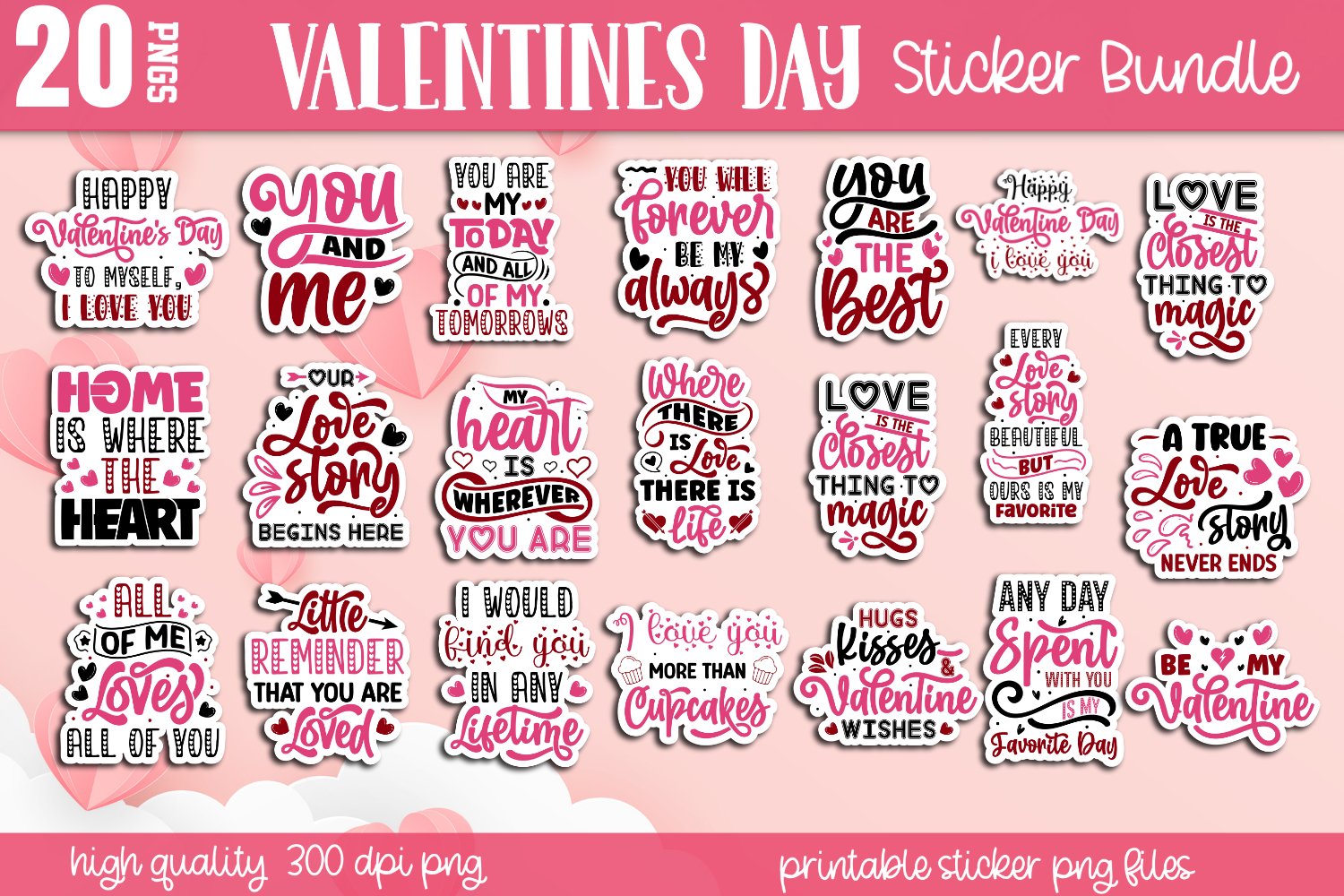 Valentine Sticker Bundle, Valentines day digital stickers
