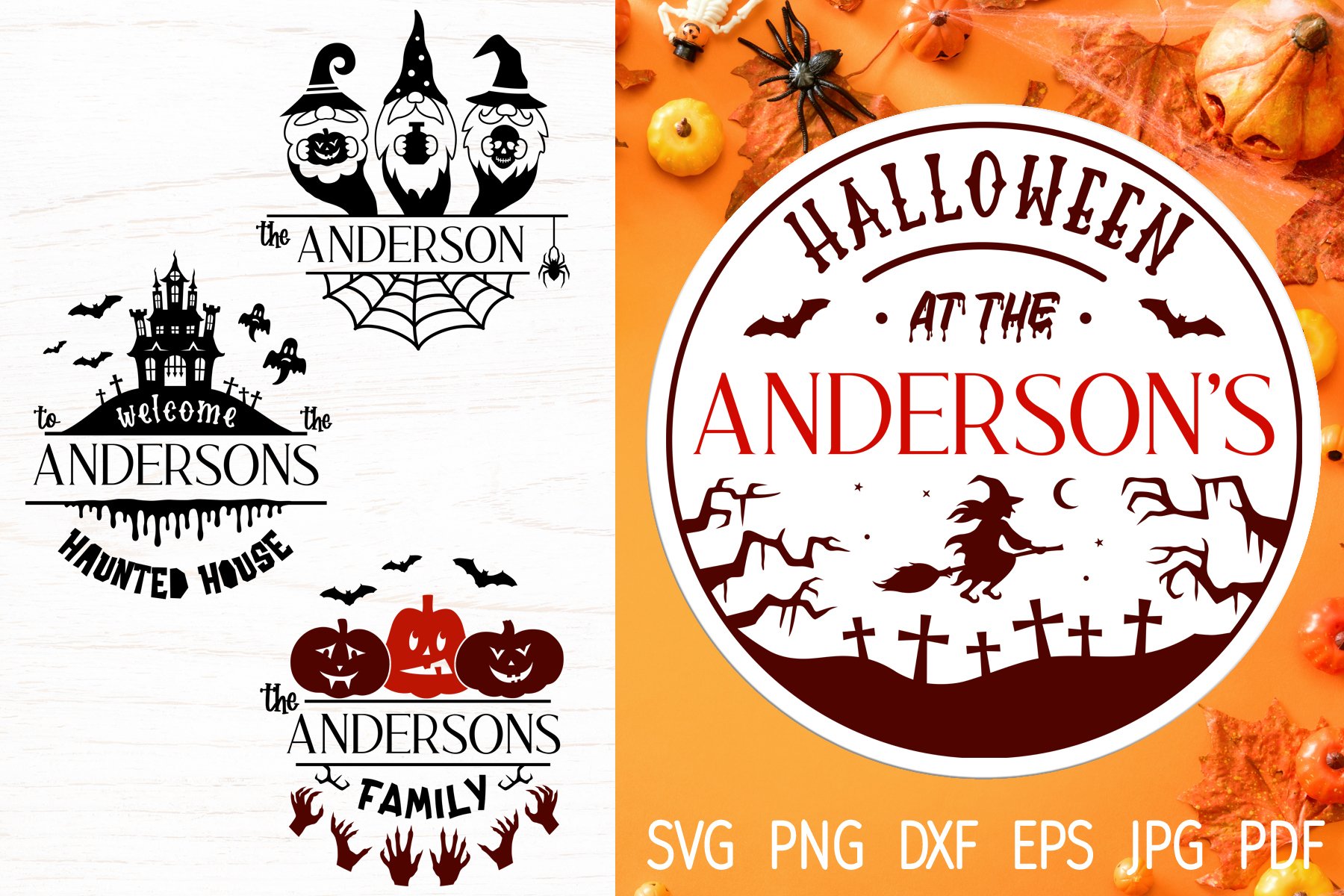Halloween Monogram svg, Halloween round door sign bundle svg