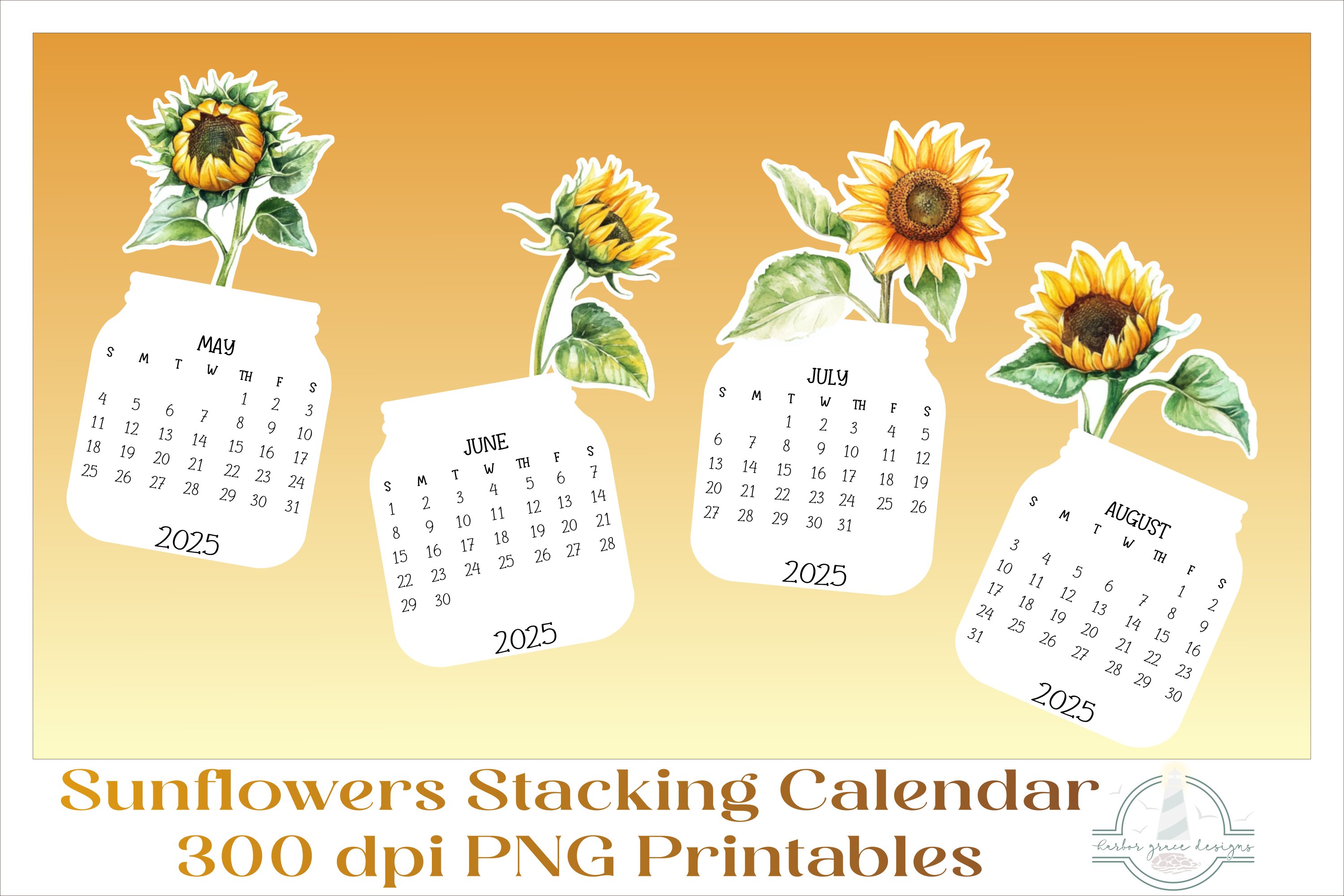 2025 Sunflowers Calendar Desktop PNG, Print Then Cut files view 3