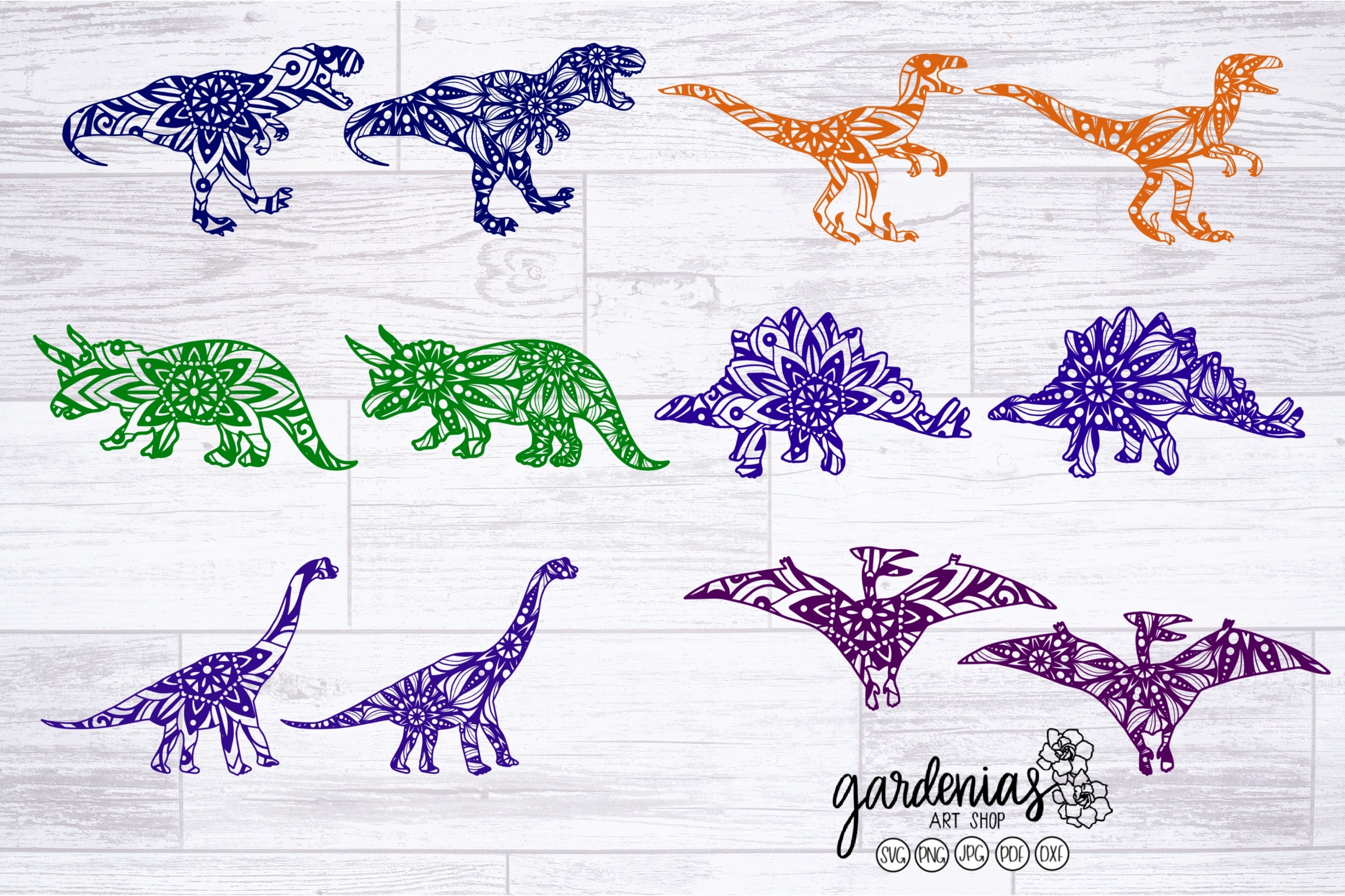 Dinosaur Mandala Bundle | Mandala SVG | Dinosaur Cut Files view 3