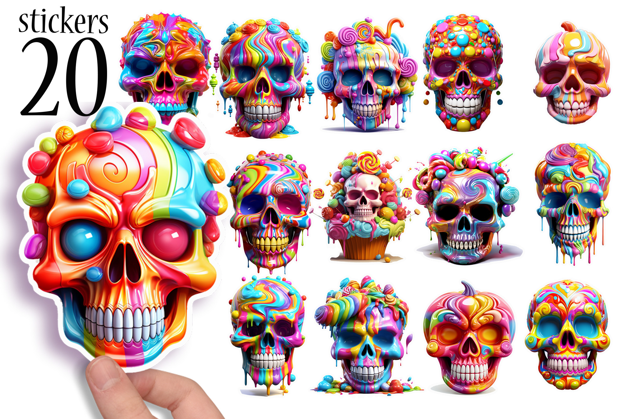 Halloween Skull Stickers Candycore - Cute and Colorful
