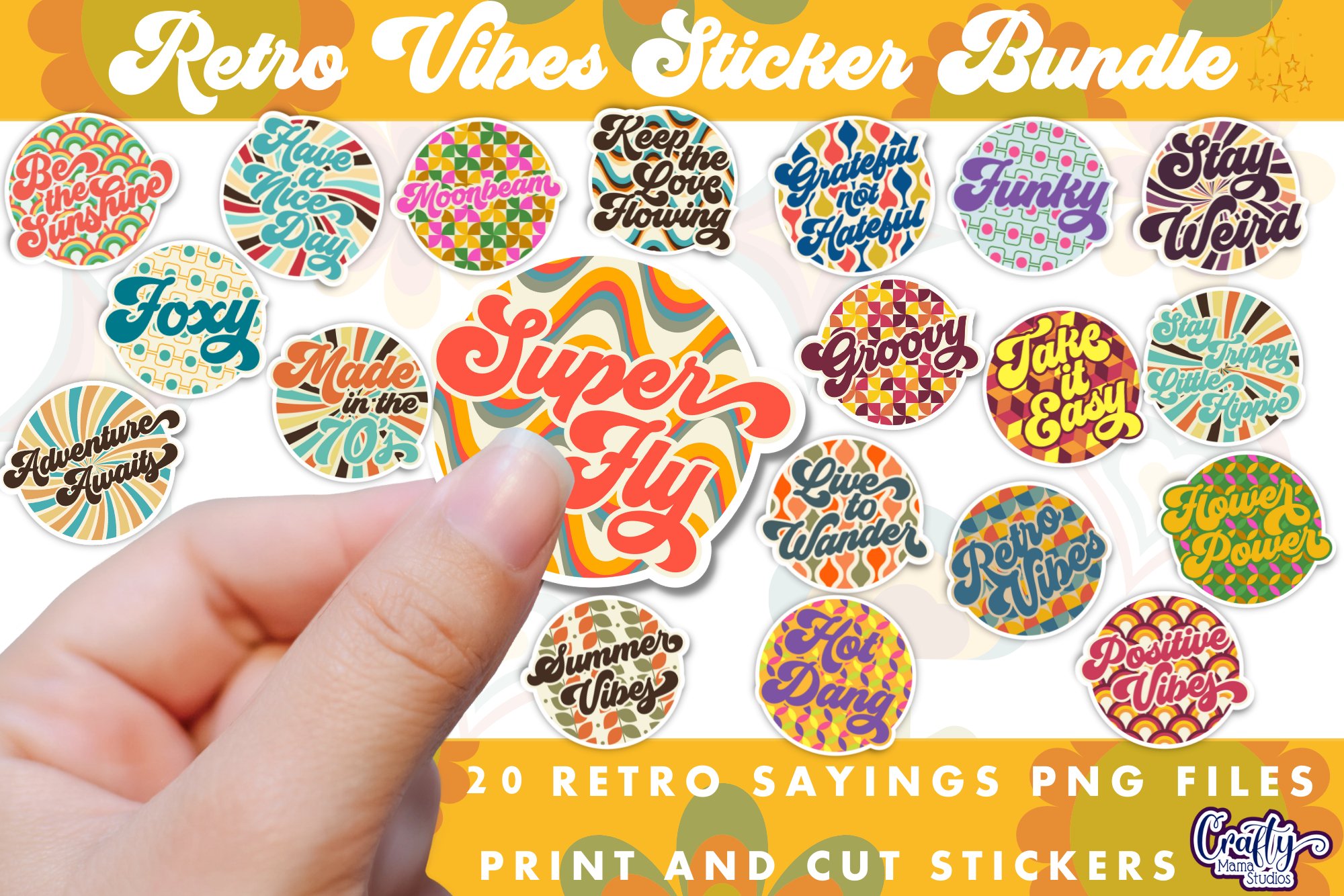 70s Retro Png Sticker Bundle | 20 Groovy Sayings