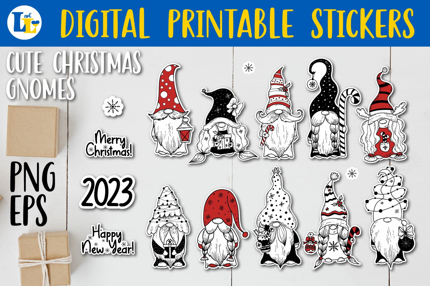 Christmas Gnomes Bundle| Digital Printable stickers PNG EPS