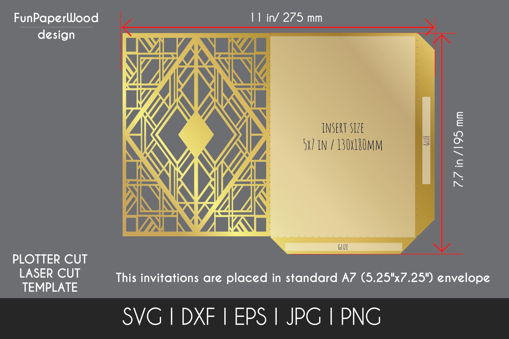 Art Deco Pocket Invitation 5x7 in Svg Dxf Eps cut file view 3