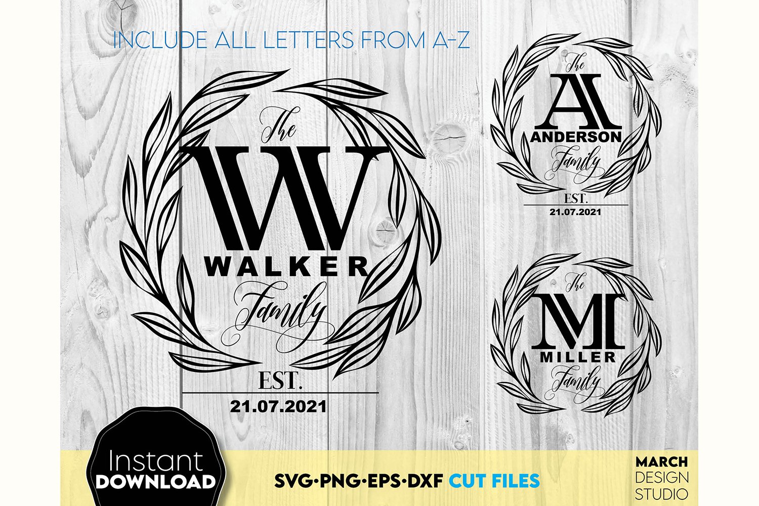 Monogram SVG, Family Sign SVG, Last name SVG Wreath Monogram