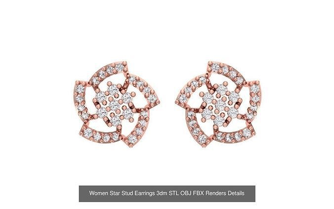 30 Women Flower Earrings 3dm STL OBJ FBX Details Collection 3D Model Pack view 3