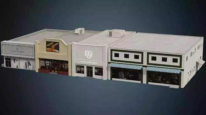 Buildings Collection 1 shopping mall Low-poly 3D model view 2