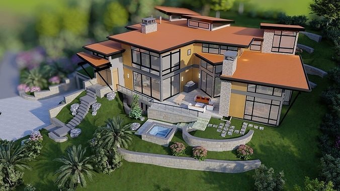 Vacation House In The Woods 3D model view 2