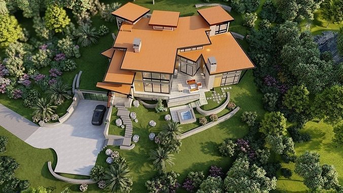 Vacation House In The Woods 3D model view 3
