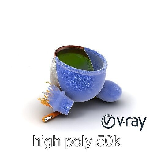 Traditional Matcha Tea Set with Bamboo Whisk model pack Low-poly 3D model view 2