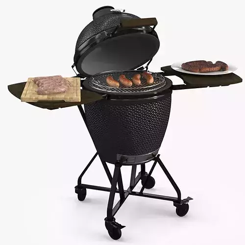 Charcoal Grill with Three Sausage Donenesses 3D model view 2