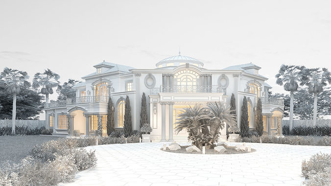 Residential Classic Villa House Exterior Scene 3D model 3D model view 2