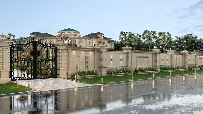 Residential Classic Villa House Exterior Scene 3D model 3D model view 3