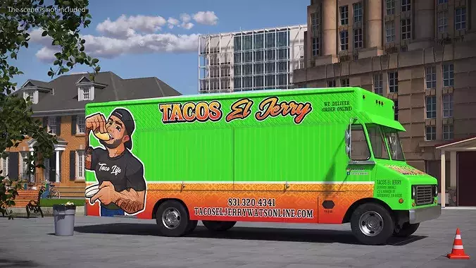 Tacos Street Vendor Truck Simplified 3D model view 2