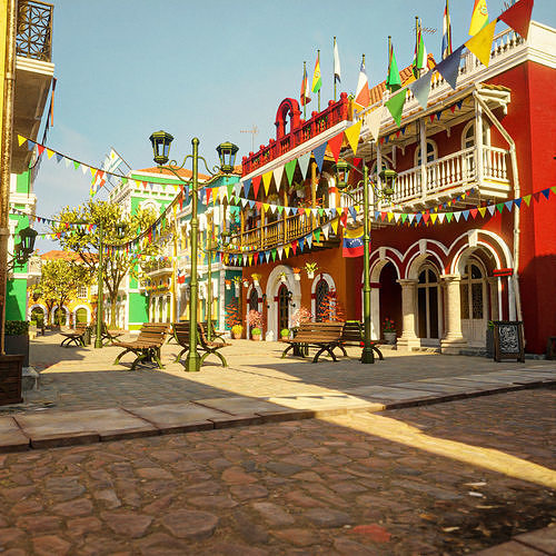 SOUTH AMERICAN SCENE WITH ALL THE ASSETS Low-poly 3D model view 3