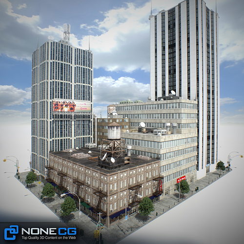 New York Block Set 3 V2 Low-poly 3D model view 3