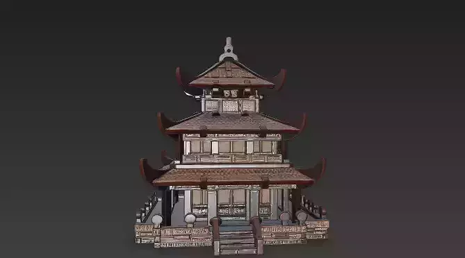 Ancient Chinese Architecture - Intricate Layered Pagoda  3D model view 3