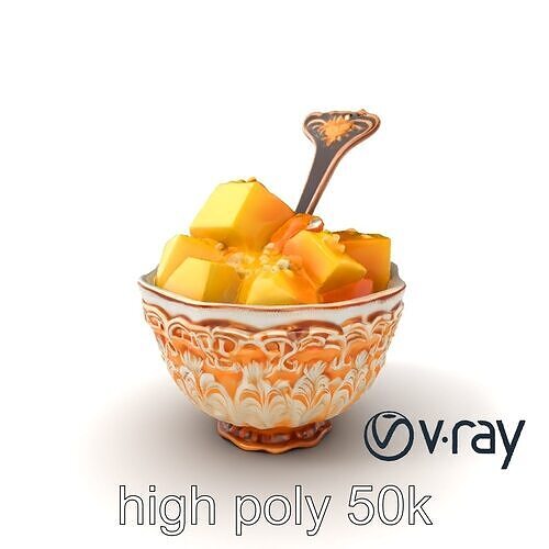 Caribbean Ornate Fruit Bowl with Sorbet model pack Low-poly 3D model view 2