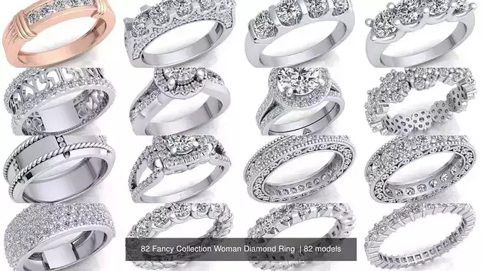 82 Fancy Collection Woman Diamond Ring  3D Model Pack