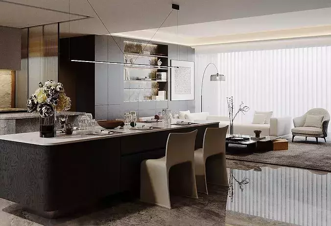 Italian-style living and dining room 3D model