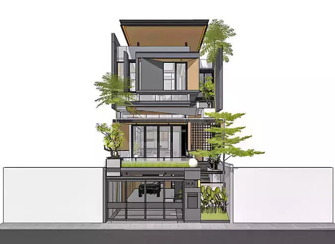 3D Model Modern Minimalist 3 Story House Contemporary 3D model view 2