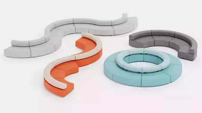 Modular Sofa Collection Low-poly 3D model view 3