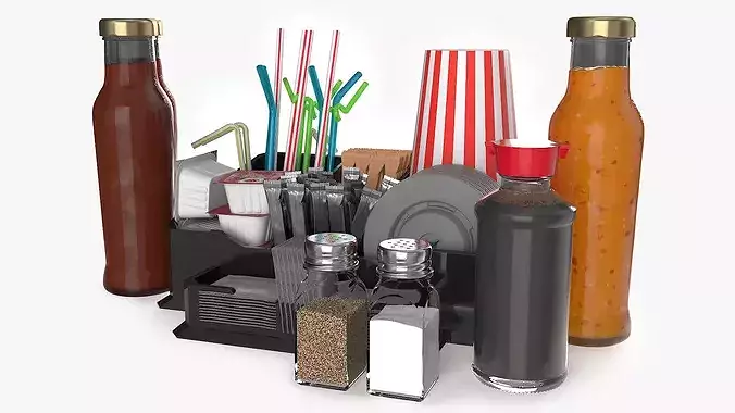 Restaurant Table Condiment Set 3D model