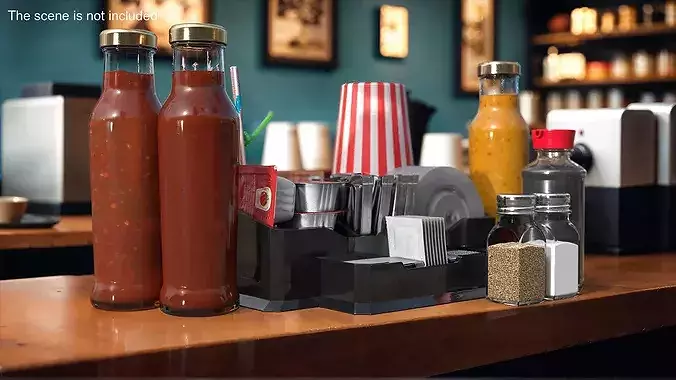 Restaurant Table Condiment Set 3D model view 3
