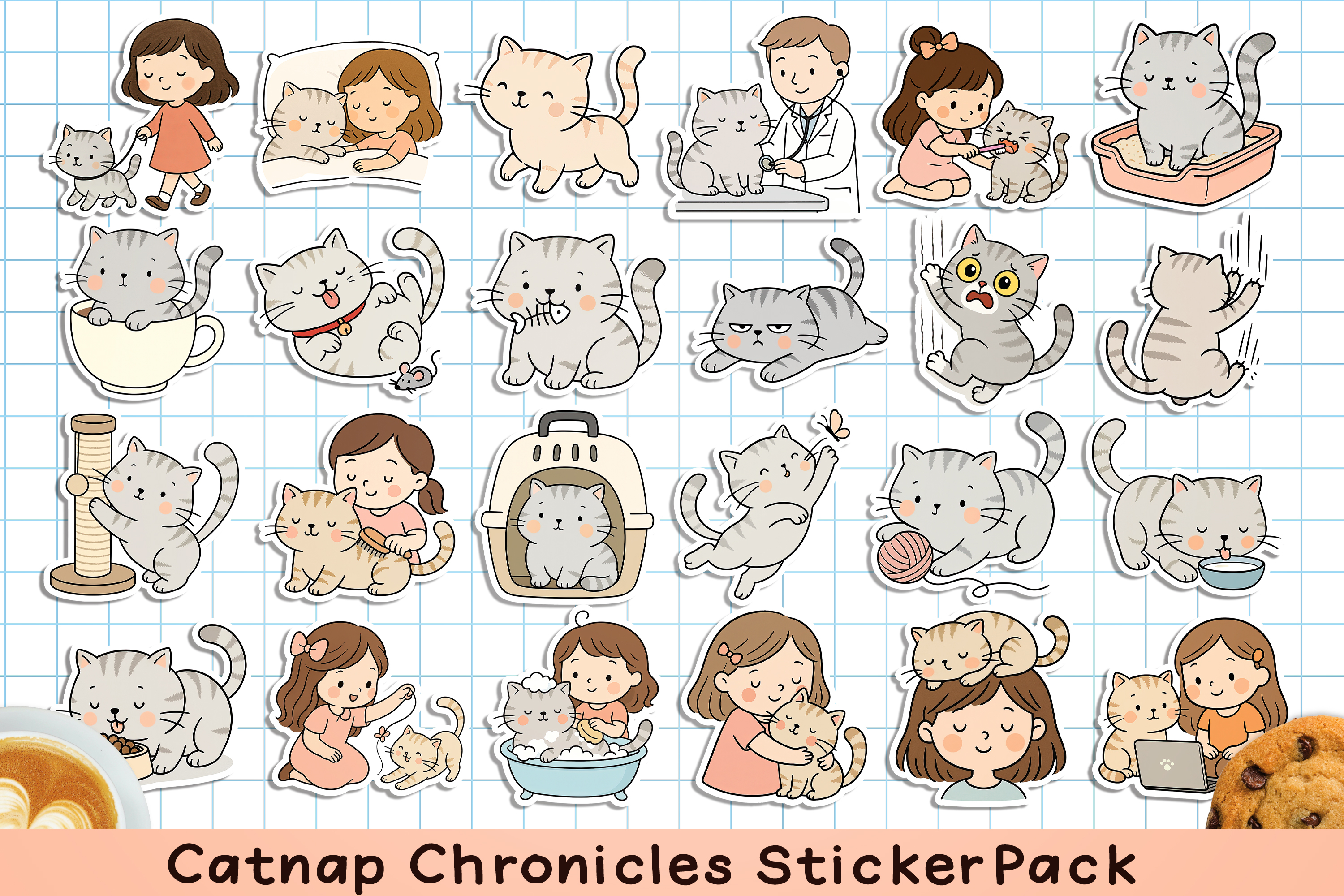 Funny Printable Cat Sticker Pack. PNG.