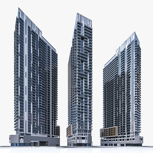 High-rise Buildings Collection 02 Low-poly 3D model view 2