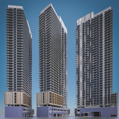 High-rise Buildings Collection 02 Low-poly 3D model view 3