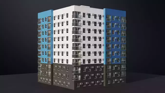 Multi-storey building 3D model view 3