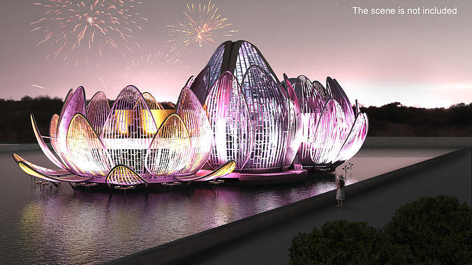 Wujin Lotus Building Night Lights On 3D model view 2