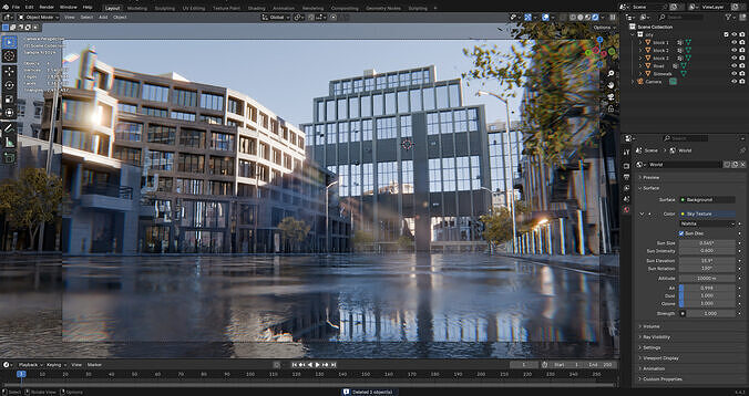 Modern Urban Street Environment - Realistic city and Wet streets 3D model view 3