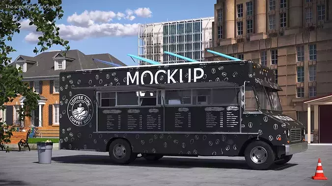 Food Truck Vehicle Mockup with Interior 3D model