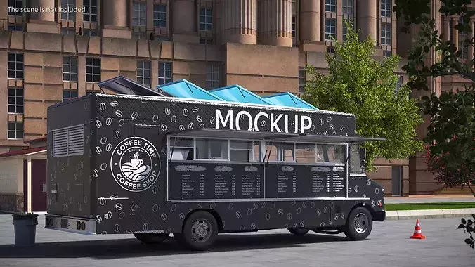 Food Truck Vehicle Mockup with Interior 3D model view 2