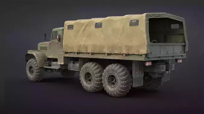 Kraz-255B Military Truck Game Ready Low-poly 3D model view 3