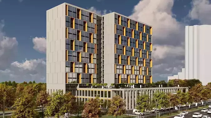 3D model of hotel and restaurant complex with interior 3D model