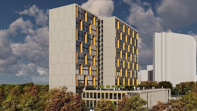 3D model of hotel and restaurant complex with interior 3D model view 2