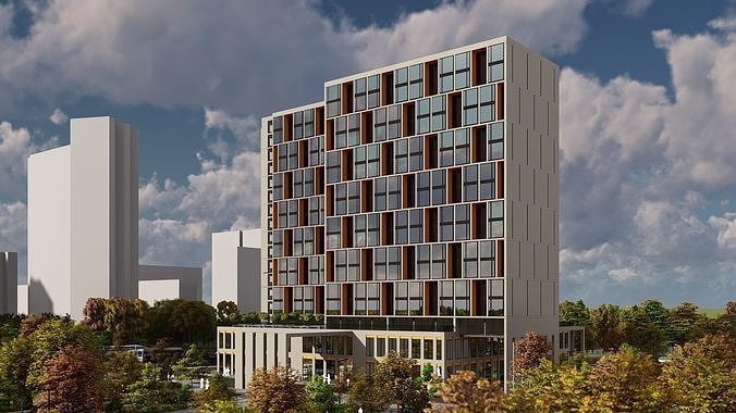 3D model of hotel and restaurant complex with interior 3D model view 3