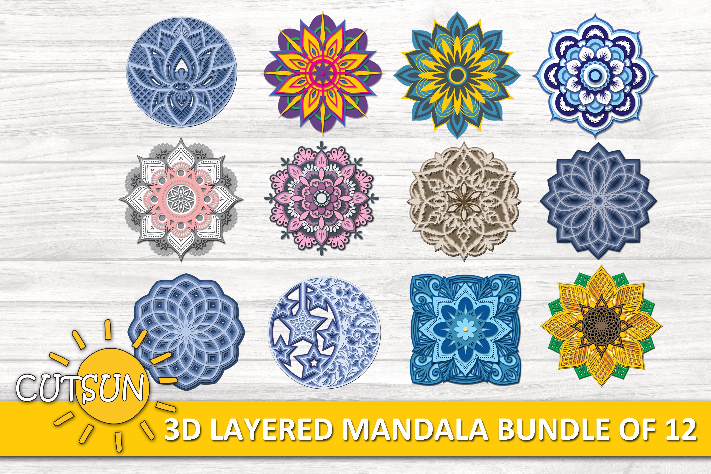3D Layered Mandala SVG Bundle - 12 multilayered designs